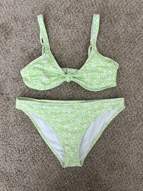 Light Green Floral Knot Bikini Set